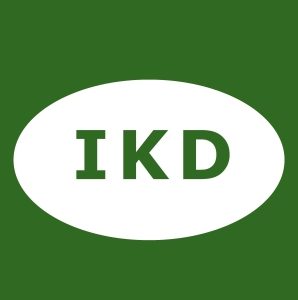 corma- das ikd-logo auf grünem hintergrund.